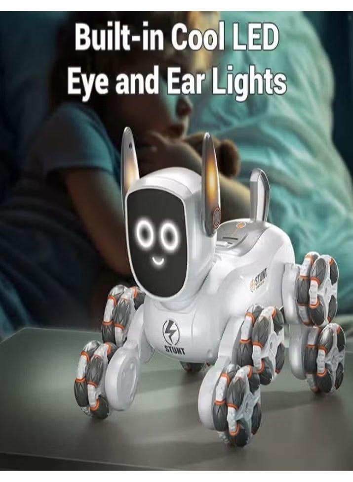 روبوت كلب ريموت كنترول 8 عجلات 2.4 جيجا هرتز، مصمم أداء حيلة الكلب الذكي مع موسيقى وآثار ضوئية، لعبة روبوت قابلة للدوران 360 درجة، هدية مناسبة للأولاد والبنات - Image 4